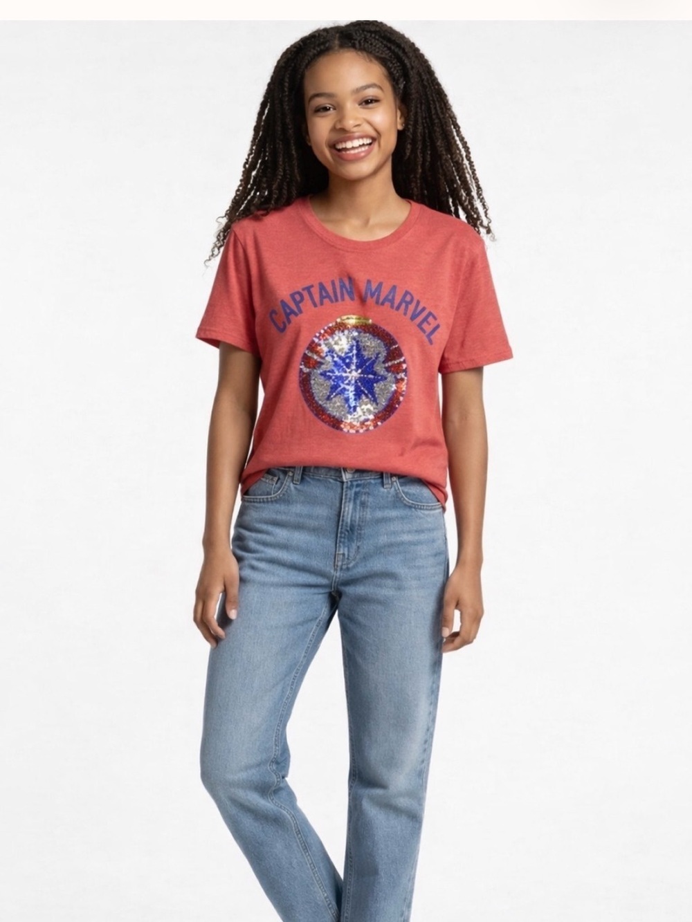 Marvel Captain Marvel Red Short Sleeve Sequin Logo Tee
